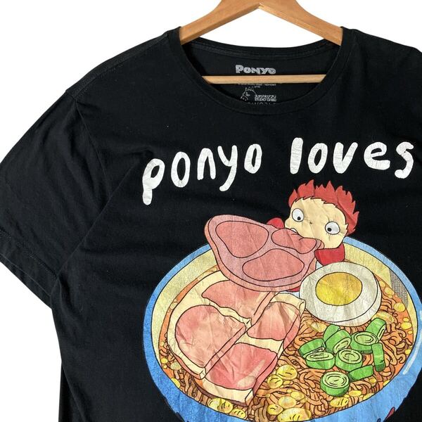 ポニョ ジブリTシャツ崖の上のポニョ スタジオジブリ 公式 オフィシャル アニメTシャツ 映画Tシャツ かわいい ビッグプリントL黒ブラック