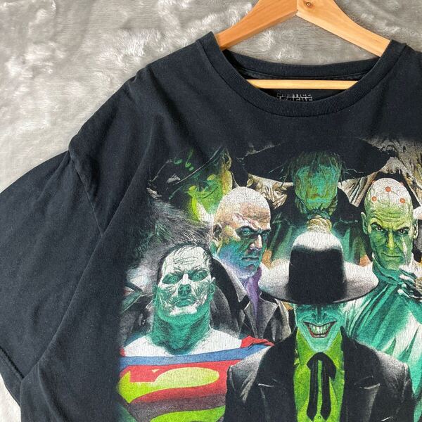 DC 00s ヴィラン アメコミTシャツ ビッグプリント ジョーカー レックスルーサー 古着 黒 ブラック 色褪せフェード 2XL ビッグシルエット