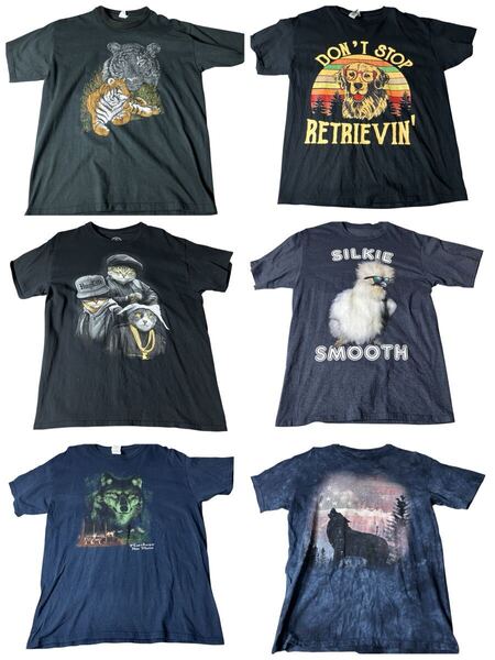 12着セット アニマルTシャツ Lサイズのみ US輸入Tシャツまとめ売り 人気卸売 半袖Tシャツ 古着 アニマルプリント グッドデザイン 洗濯済み