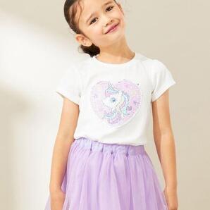中古 組曲 anyFAM 大人気! キラキラ スパンコール 半袖 カットソー 150cm ユニコーン 子供用 女の子 ピンク 白 半袖Tシャツ エニィファム