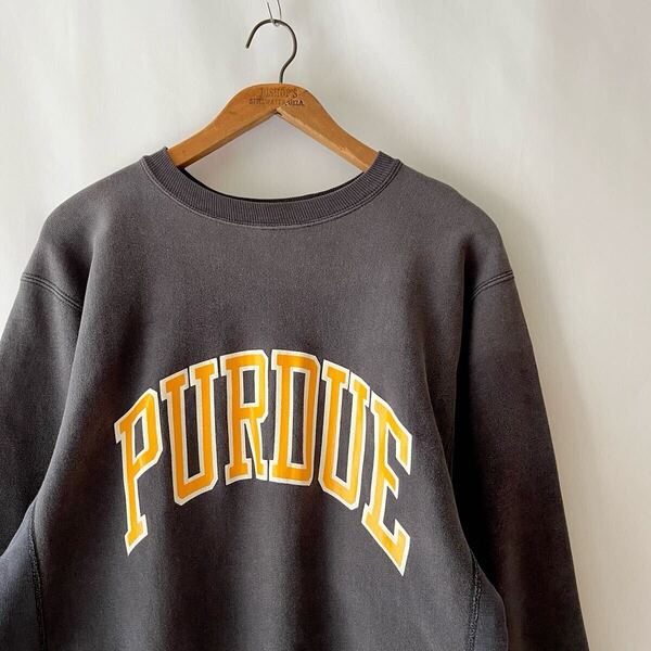 黒! 目無し! 90s champion 刺繍タグ PURDUE リバースウィーブ スウェット L ブラック USA製 ビンテージ 90年代 チャンピオン オリジナル