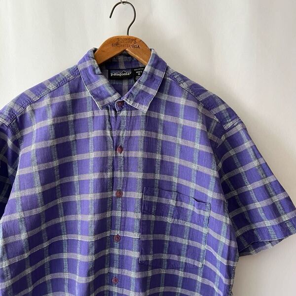 91年 Patagonia マドラスチェック コットン 半袖 ACシャツ M パープル ビンテージ 90s 90年代 パタゴニア 紫 オリジナル ヴィンテージ