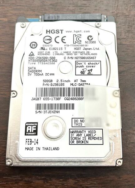 ほぼ新品 使用極少約36時間 HGST Apple HDD 500GB SATA 2.5 インチ ハードディスク 薄型 正常 送料無料 週末セール