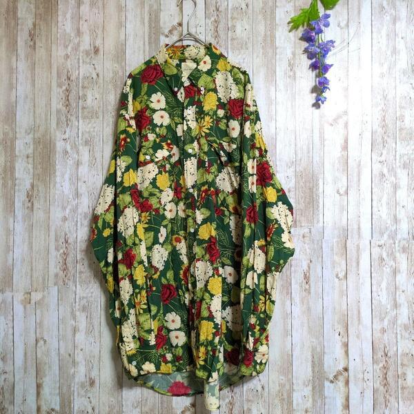 【カールヘルム】花柄アロハシャツ☆90s☆90年代古着☆ワイドシルエット☆ヴィンテージ☆ピンクハウス☆Karl Helmut☆レーヨン100%