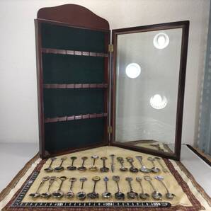 ■送料無料!■まとめて■木製スプーンラック■ホルダー■コレクションケース■アンティークスプーン■スーベニアスプーン・24本付き!