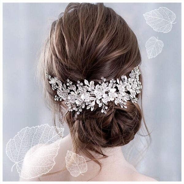 ヘッドドレス ブライダルお花ヘアアクセサリー ウェディング結婚式シルバーティアラ