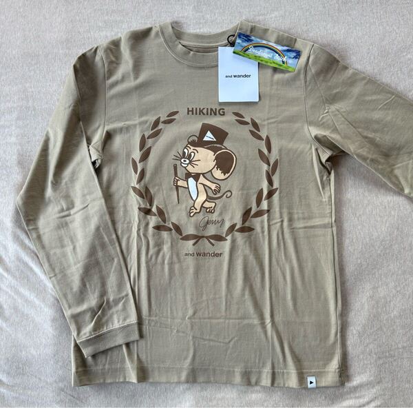 0新品 and wander JERRY UKAI ジェリーマルケス ロング Tシャツ ジェリー鵜飼 アウトドア スウェット 長袖 カットソー レディース ベージュ