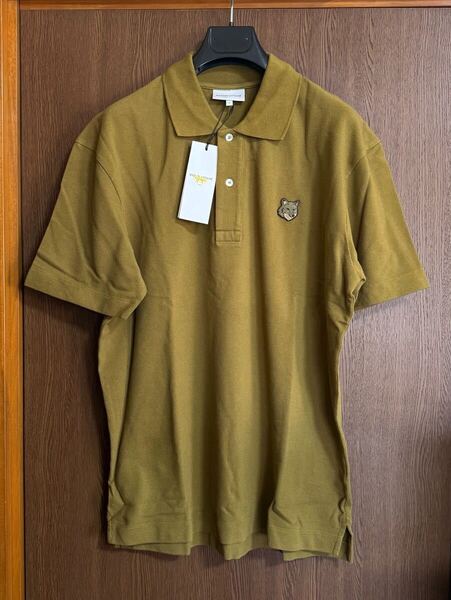 L新品 MAISON KITSUNE フォックス ヘッド パッチ ポロシャツ 半袖 Tシャツ カットソー size L メゾンキツネ メンズ カーキ