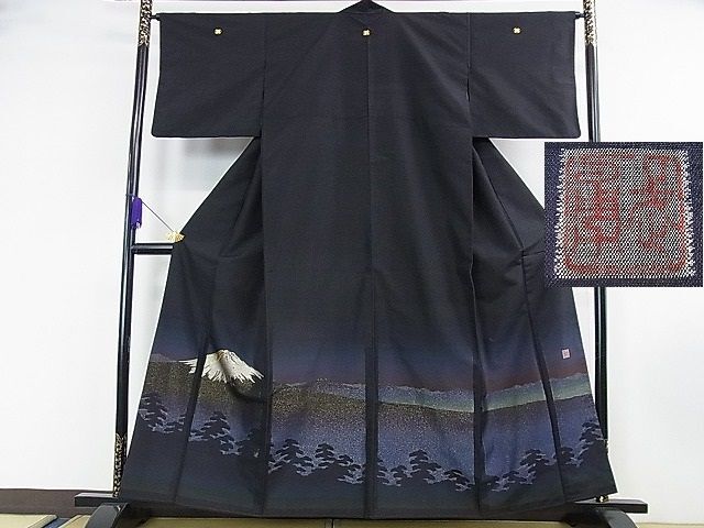 wしつけ付　未使用　着物　正絹　袷　お召　曽根武勇　吉野間道 161 グレー wしつけ付未使用着物正絹袷お召曽根武勇吉野間道 161 グレー