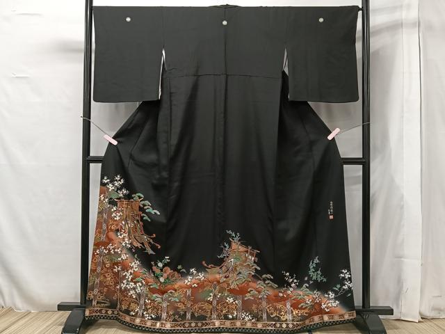 正絹黒留袖　谷崎潤一郎の世界　刺繍　金彩　⑥( 訪問着、紬、袋帯なども出品) 正絹黒留袖 谷崎潤一郎の世界 刺繍 金彩 ⑥( 訪問着、紬、袋帯