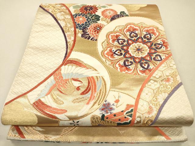 【未使用品】【袋帯】【唐織】【丸文】【白】白地に丸文の唐織 未使用品】【袋帯】【唐織】【丸文】【白】白地に丸文の唐織