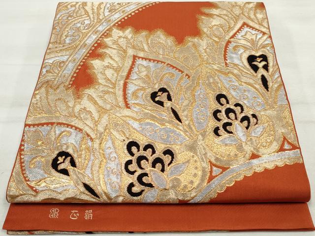 正絹 袋帯 六通柄 ヨーロピアン唐草図案 ホワイト地 極上 逸品 未使用品 正絹 袋帯 六通柄 弥栄織物謹製？ ヨーロピアン 唐草図案 白