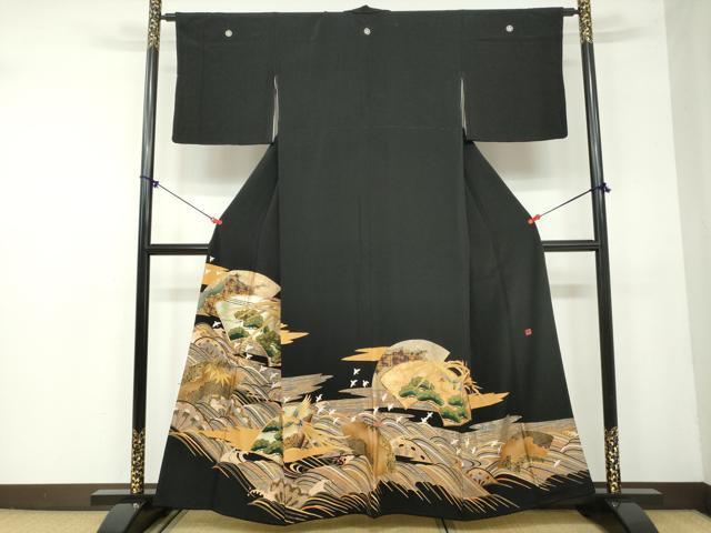 D616 黒留袖　坂東八十助　菊刺繍金彩　正絹着物　袷　しつけ糸付き未使用極美品 D616 黒留袖 坂東八十助 菊刺繍金彩 正絹着物 袷 しつけ糸付き未