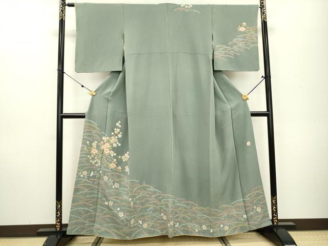 訪問着 十日町滝泰 美しい絞りの花模様 枯野色 K-5019 お得なエブリデイロープライス】【十日町友禅絞り工房 滝泰