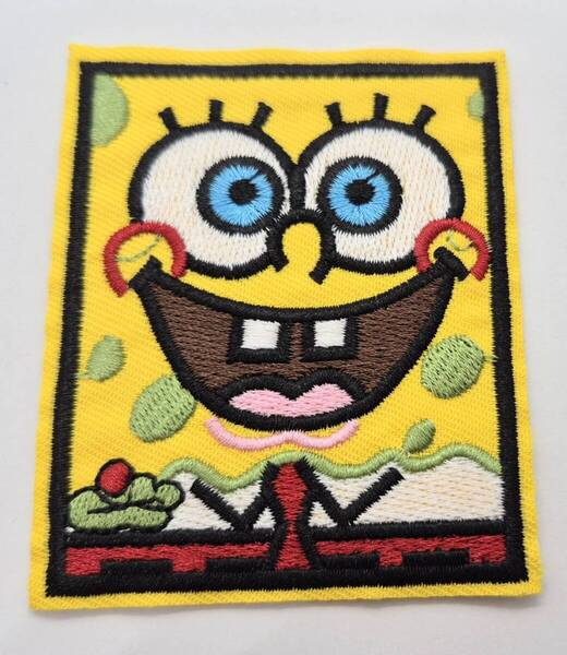 送料無料 スポンジ・ボブ 四角 パッチ アイロン のりつき 刺繍 ワッペン アップリケ アメリカン雑貨 スマアク
