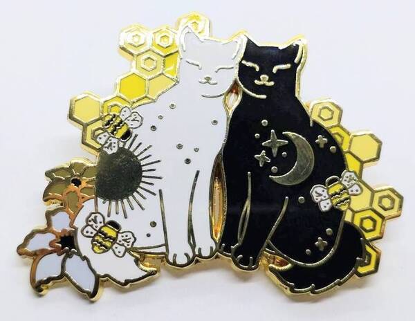 送料無料 猫 ねこ ネコ ハチ 蜂 しち ピンブローチ ピンズ PINS バッジ バッヂ アメリカン雑貨 スマアク
