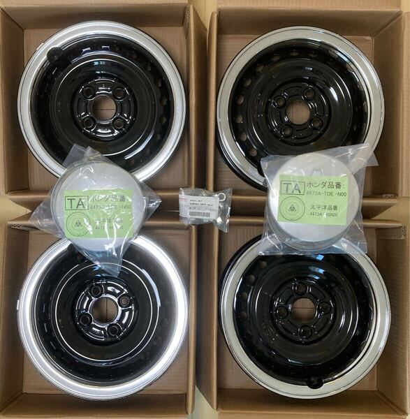 希少 新車外し ナット付 ホンダ 純正 N-BOX N-ONE Nスラッシュ14インチ 4本 N-WGN N-VAN 流用 スチールホイール ホイールキャップ センター