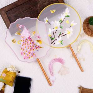 うちわ 両面刺繍 上品 団扇 和装 浴衣 花火大会 踊り お祭り 軽量 ピンク鳳凰