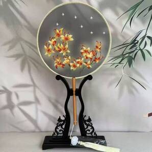 うちわ 両面刺繍 上品 花柄 透け感 団扇 伝統手芸 花火大会 踊り スイカズラの花 金銀花