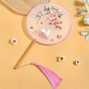 うちわ 両面刺繍 上品 花柄 透け感 団扇 和装浴衣 花火大会 お祭り 兎と花