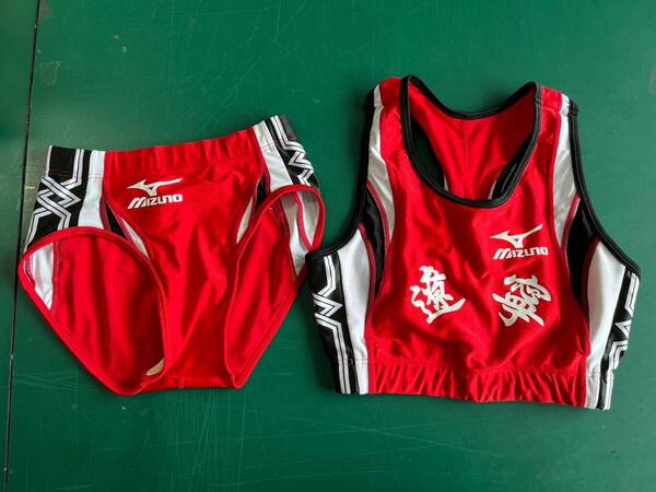 女子陸上ユニフォーム MIZUNO 校名マーキング有 陸上部 高校 大学 赤色 Lサイズ 日本製 ミズノ ハイレグ 送料無料