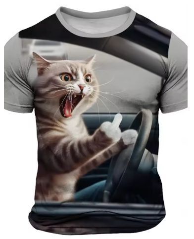 【送料無料】(白&黒、M,L,XL)【怒る猫】3Dプリント服 日本のプリント 半袖Tシャツ グラフィック 男性女性 ヴィンテージ 夏のストリート 綿