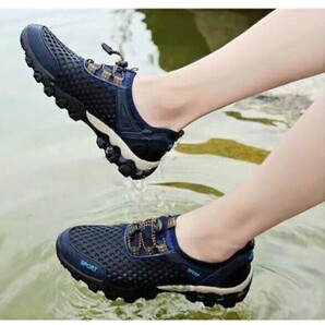 靴 s73 【 紺 25.5cm】 メッシュ 夏 川遊び 結ばない靴紐 スニーカー メンズ アウトドア マリンシューズ 水陸両用 ビーチ 水遊び 海