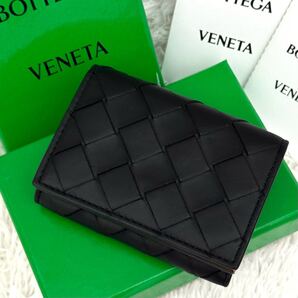 ☆極美品☆RFID搭載 BOTTEGA VENETA 三つ折り 財布 ボッテガヴェネタ 黒 ブラック レザー ICチップ