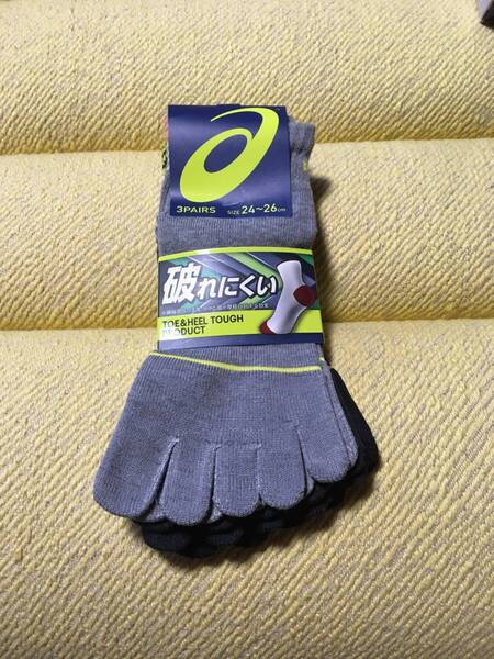 asicsアシックス 3足組 TOE HELL TOUGH PRODUCT 五本指 ソックス サイズ 24〜26c ゴルフ ランニング トレラン 登山 トレッキング シューズ