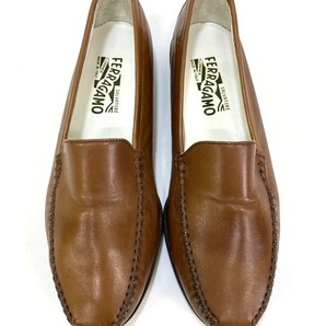 【即決】Ferragamo フェラガモ メンズ ローファー 7 1/2 EE 25.5cm ブラウン カーフ ≪状態良好≫