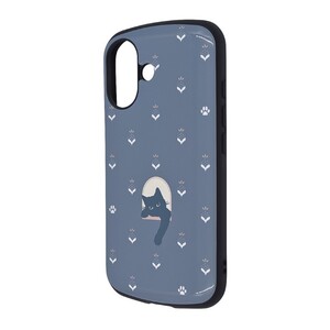 iPhone16 ケース 猫 ネイビー 耐衝撃 ハイブリッド ねこ イラスト 保護 スマホ カバー ハード アイフォン アイホン