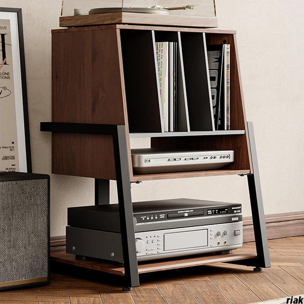 【ヴィンテージ家具調のレコード収納ラック】 音楽インテリア レコードラック 幅580mm おしゃれ収納 多目的棚 ウォールナット