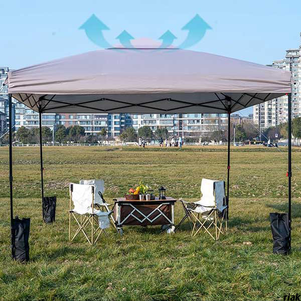 【風抜けベンチレーション付きワンタッチタープテント】 アウトドアテント 2.5m×2.5m UVカット サイドシート付き グレージュ