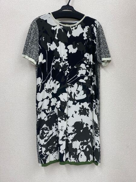 ♪ 送料無料 マックスマーラ MAX MARA 白タグ ドッキング ワンピース 総柄 S(160cm) 黒×生成り