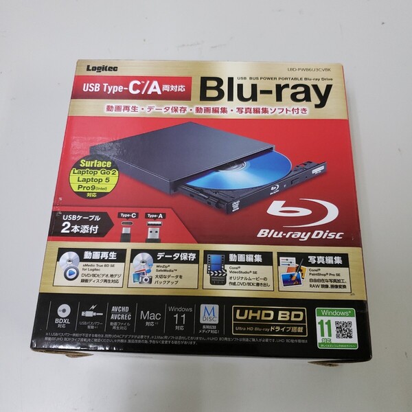 707y3008★ロジテック ブルーレイドライブ 外付け Blu-ray USB3.2 (Gen1) UHDBD対応 M-DISC対応 Type-C Type-Aケーブル付属 LBD-PWB6U3CVBK
