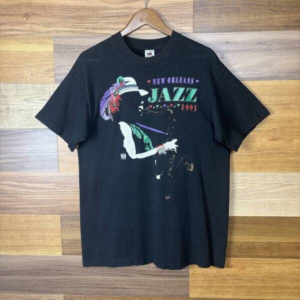 USA製 90s JAZZ FESTIVAL ラメ プリント T-sh Tシャツ サイズ メンズ L シングルステッチ アメリカ製 90年代 VINTAGE 古着 r25062717