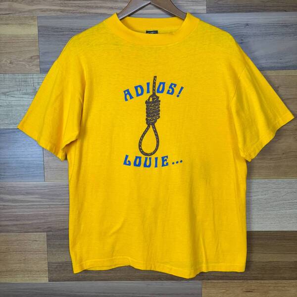 USA製 80s ADIOU! LOUIE... Anvil 黒タグ T-sh Tシャツ サイズ メンズ L シングルステッチ アメリカ製 80年代 VINTAGE 古着 r25062781