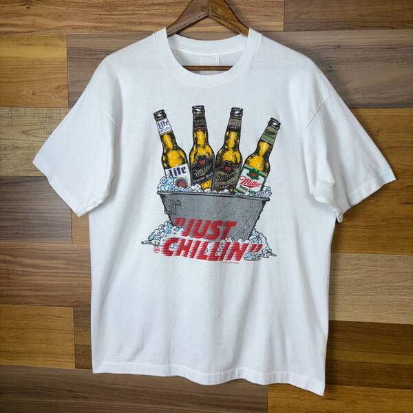 90s miller ミラー ボトルビール 両面プリント T-sh 企業 Tシャツ サイズ メンズ L位 シングルステッチ 90年代 VINTAGE 古着 r25070832