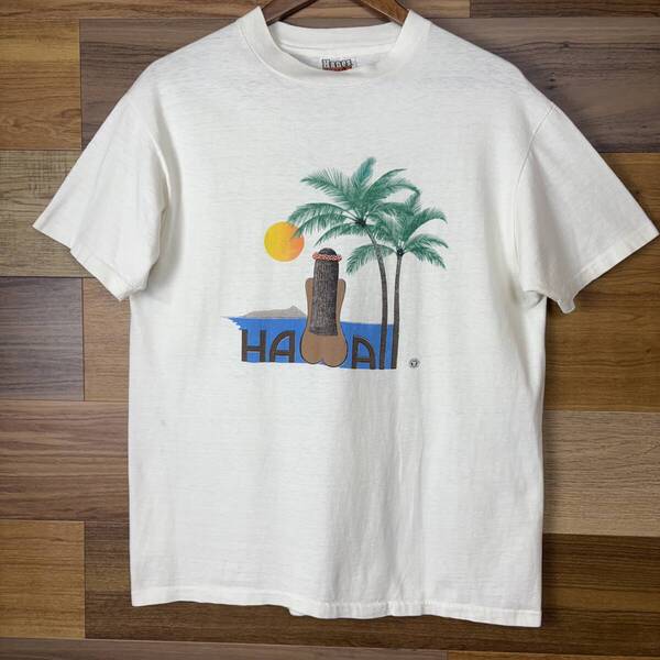 USA製 80s Hawaii ハワイ エロ プリント T-sh Tシャツ サイズ メンズ L シングルステッチ アメリカ製 80年代 VINTAGE 古着 r25070854