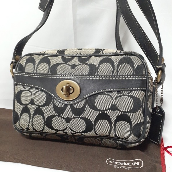 COACH コーチ シグネチャー キャンバス レザー ターンロック 斜め掛け ショルダーバッグ グレー 10565