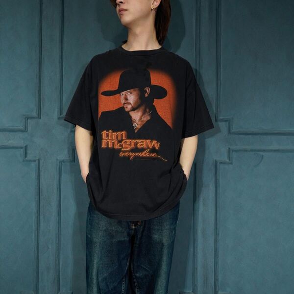 90's USA VINTAGE CRONIES tim mcgraw PRINT DESIGN BAND T SHIRT/90年代アメリカ古着プリントデザインバンドTシャツ(バンT)