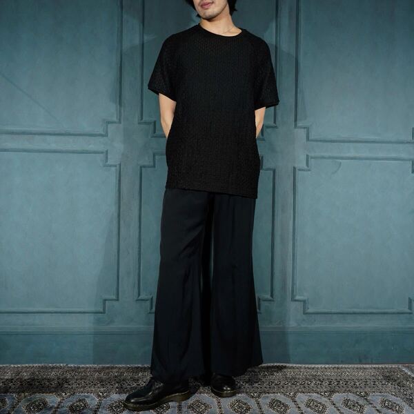 USA VINTAGE BLACK COLOR EASY WIDE FLARE PANTS/アメリカ古着ブラックカラーイージーワイドフレアパンツ