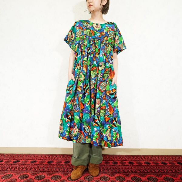 USA VINTAGE TRIPICAL FISH PATTERNED DESIGN ONE PIECE/アメリカ古着熱帯魚柄デザインワンピース