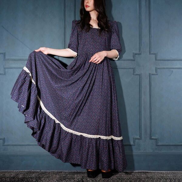 *SPECIAL ITEM* 60's~70's USA VINTAGE FLOWER PATTERNED LONG DRESS ONE PIECE/60年代~70年代アメリカ古着お花柄ロングドレスワンピース