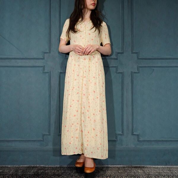 USA VINTAGE FLOWER PATTERNED DESIGN SHIRT ONE PIECE/アメリカ古着お花柄デザインシャツワンピース