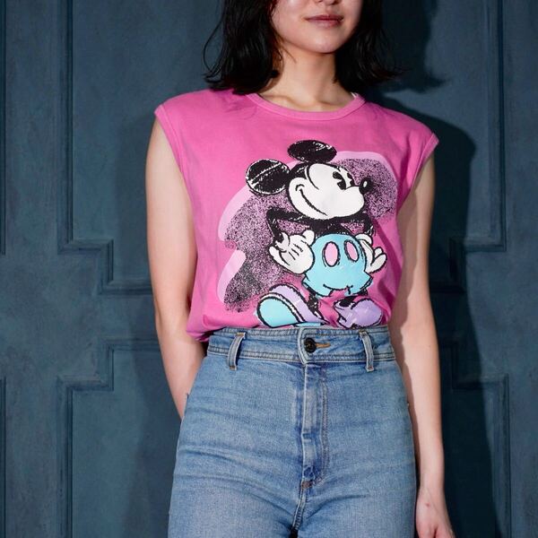 80's USA VINTAGE DISNEY CHARACER PRINT DESIGN NO SLEEVE MADE IN USA/80年代アメリカ古着キャラクタープリントデザインノースリーブ