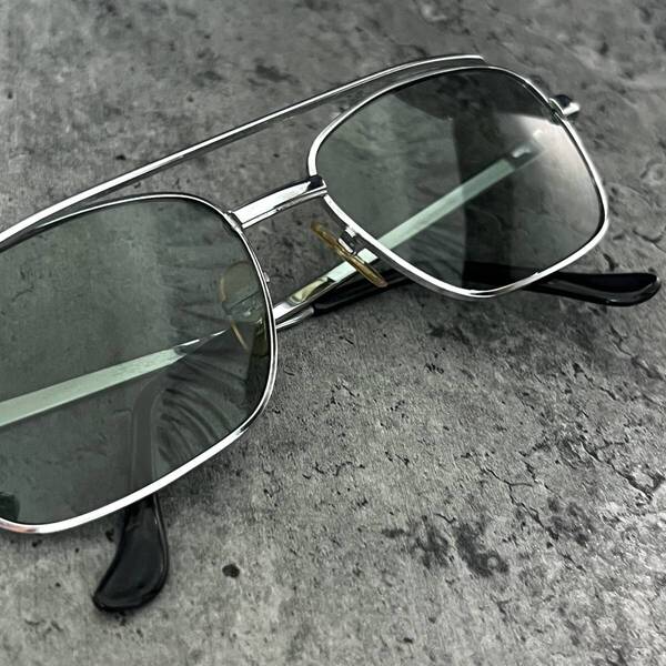 ◆vintage sunglasses 希少 ツーブリッジ サングラス ガラスレンズ アビエーター型 シルバー SILVER ライトグリーンカラー メンズ