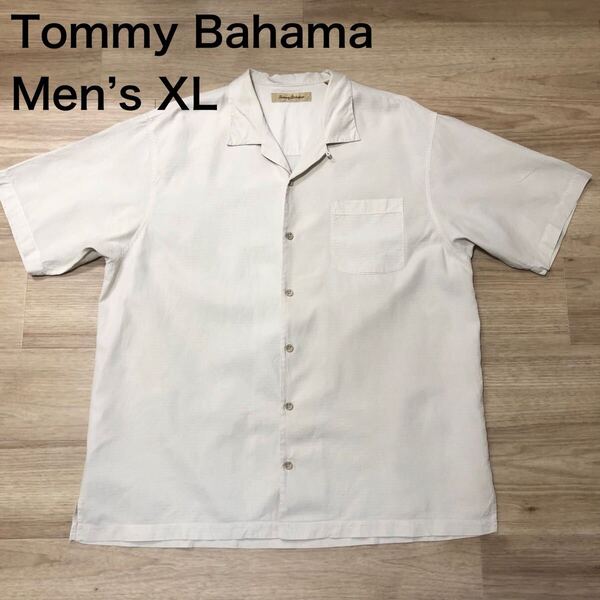 【送料無料】Tommy Bahamaシルク100 %アロハシャツ アイボリーベージュ メンズXLサイズ トミーバハマハワイアンシャツ半袖シャツ絹