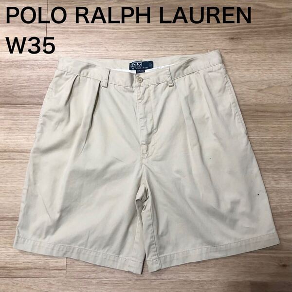 【送料無料】POLO RALPH LAURENチノハーフパンツ アイボリー系メンズw35サイズ ポロラルフローレンショーツショートパンツボトムス