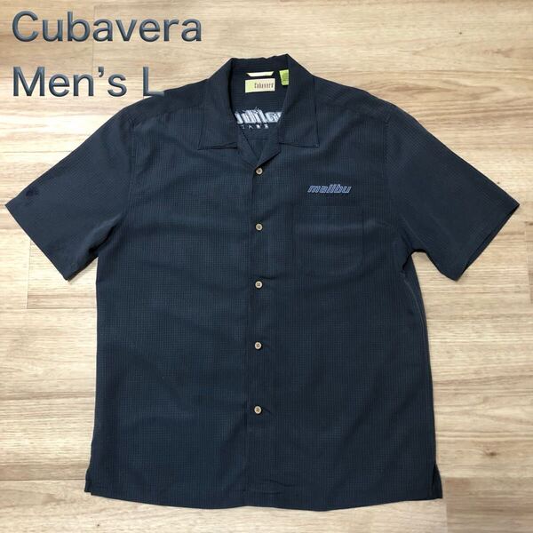 【送料無料】Cubaveraレーヨン71%ポリエステル29%半袖シャツ ダークグレーチェック柄メンズLサイズ キューバベラハワイアンアロハシャツ